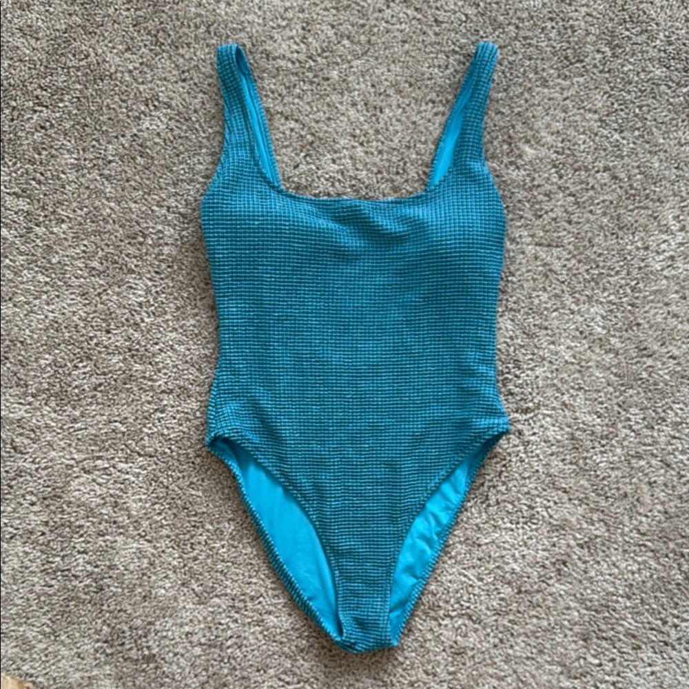 Aerie Blue/Black/Gold Textured One-Piece Swimsuit